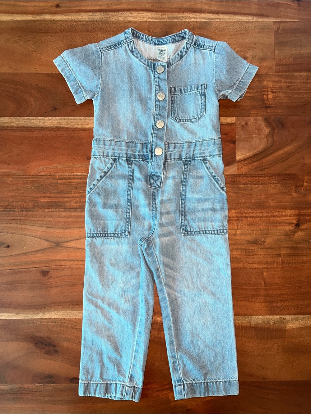 Toddler Girl Short-Sleeve Denim Jumpsuit - Light Wash
